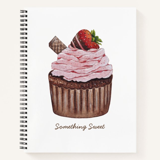 Niedliche Erdbeerkuchen in Aquarellfarbe Notizbuch (Vorderseite)
