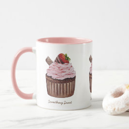 Niedliche Erdbeerkuchen in Aquarellfarbe Tasse