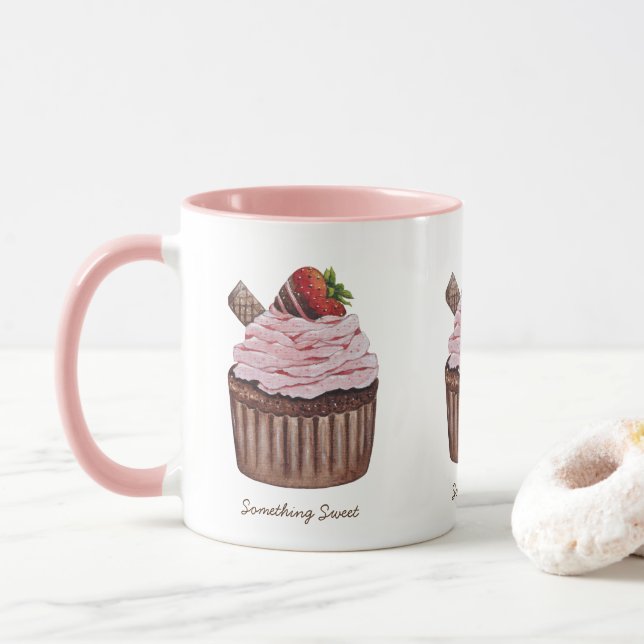 Niedliche Erdbeerkuchen in Aquarellfarbe Tasse (Mit Donut)