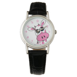 Niedliche Erdbeerkuh lächelt Gesicht Armbanduhr