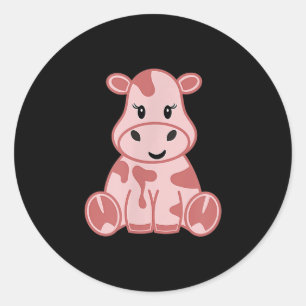 Niedliche Erdbeerkühe Süsse Rosa Kawaii Erdbeere Runder Aufkleber