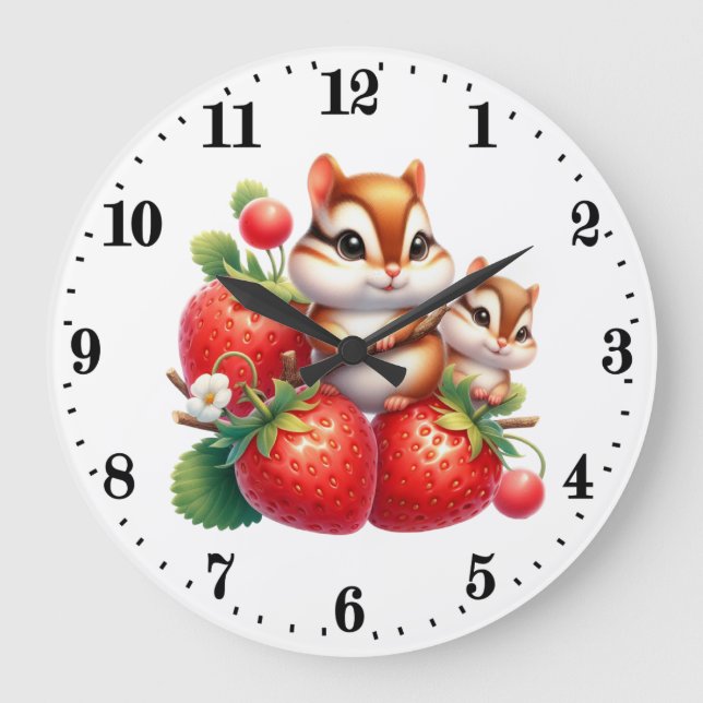 Niedliche Erdbeerliebhaber Große Wanduhr (Vorderseite)
