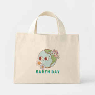 Niedliche Erde mit Blume Happy Earth Day Floral Mini Stoffbeutel