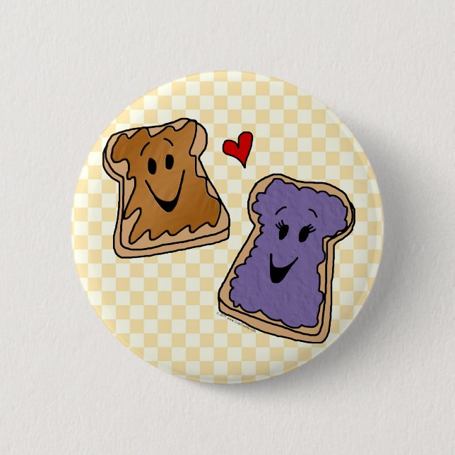 Niedliche Erdnussbutter-Herz-Gelee-Cartoon-Knöpfe Button (Vorderseite)