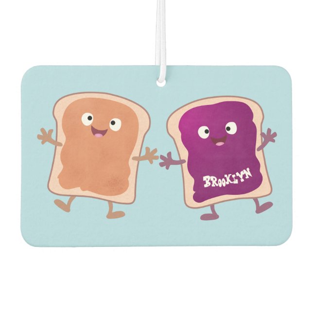 Niedliche Erdnussbutter und Gelee-Sandwich-Cartoon Autolufterfrischer (Vorderseite)