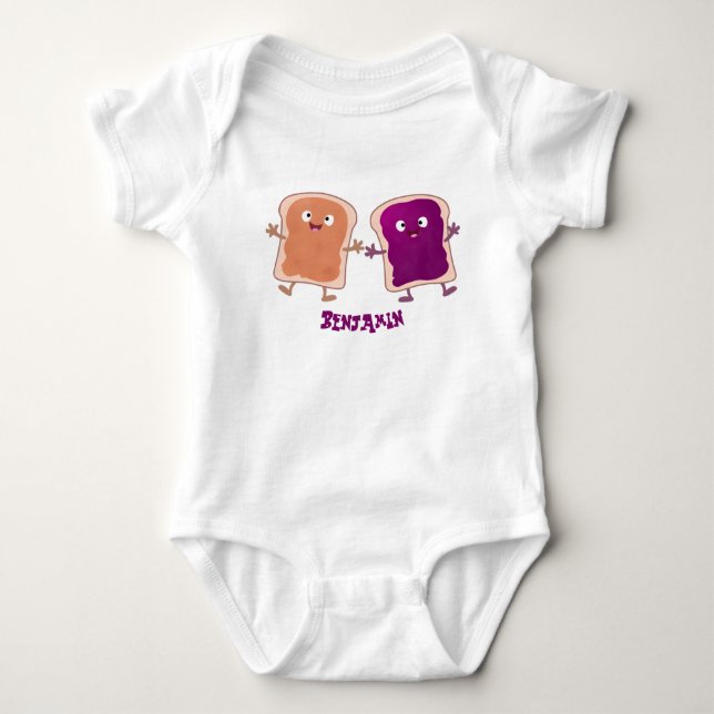 Niedliche Erdnussbutter und Gelee-Sandwich-Cartoon Baby Strampler (Vorderseite)
