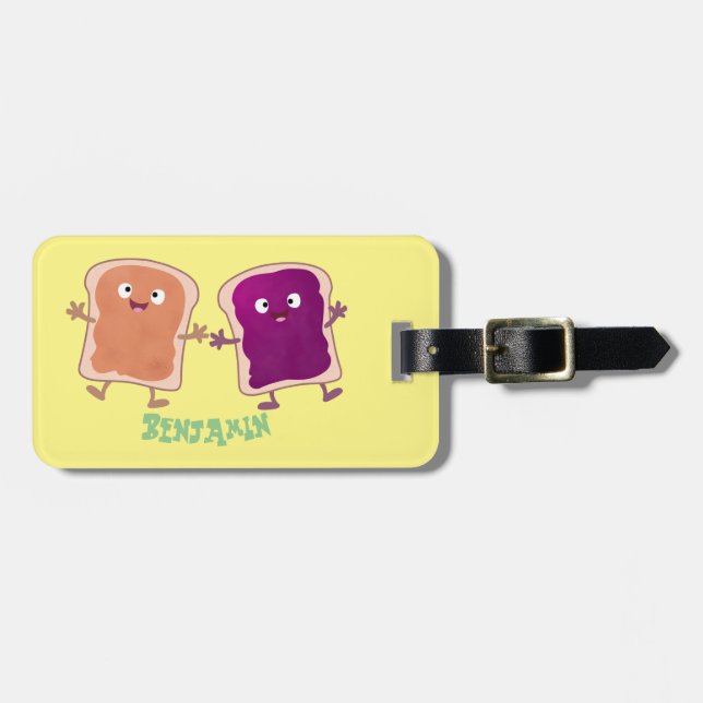 Niedliche Erdnussbutter und Gelee-Sandwich-Cartoon Gepäckanhänger (Vorderseite horizontal)