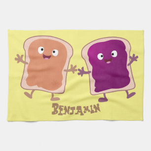 Niedliche Erdnussbutter und Gelee-Sandwich-Cartoon Geschirrtuch