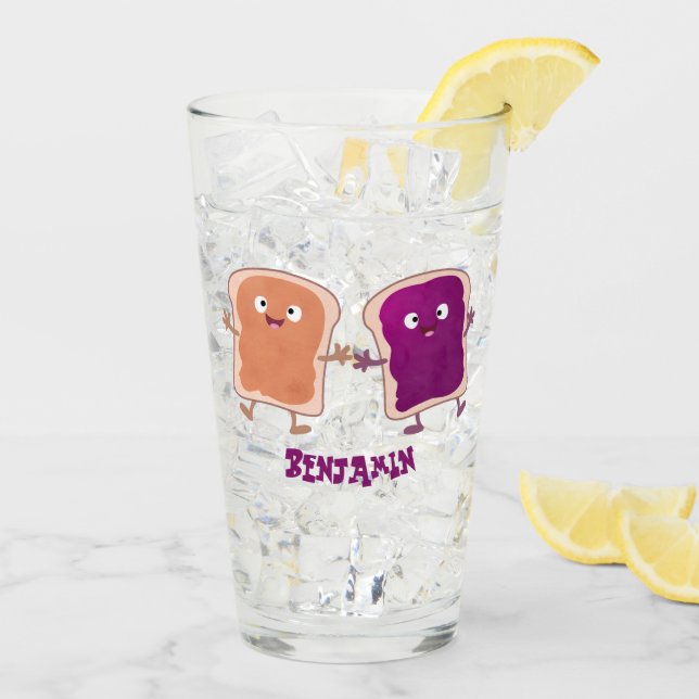 Niedliche Erdnussbutter und Gelee-Sandwich-Cartoon Glas (Rückseite Ice)