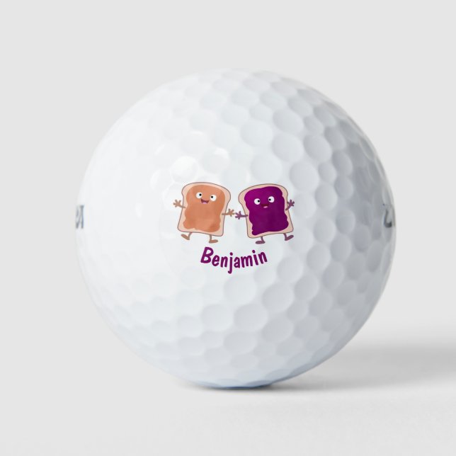 Niedliche Erdnussbutter und Gelee-Sandwich-Cartoon Golfball (Vorderseite)