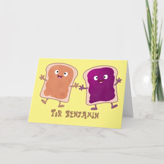 Niedliche Erdnussbutter und Gelee-Sandwich-Cartoon Karte (Vorderseite)