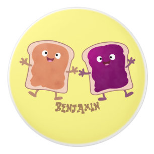 Niedliche Erdnussbutter und Gelee-Sandwich-Cartoon Keramikknauf