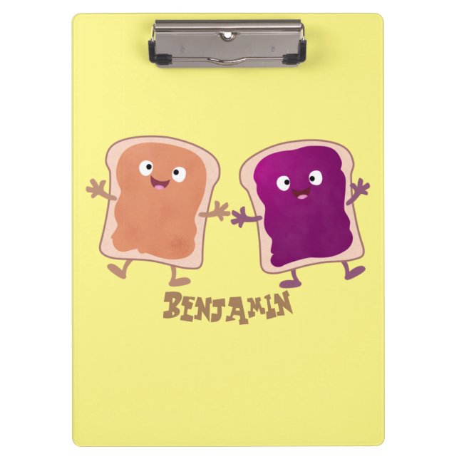 Niedliche Erdnussbutter und Gelee-Sandwich-Cartoon Klemmbrett (Vorderseite)