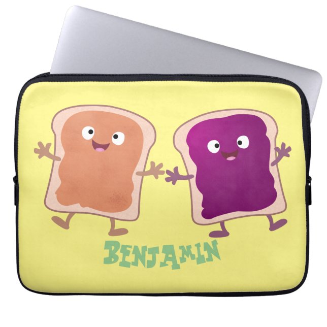 Niedliche Erdnussbutter und Gelee-Sandwich-Cartoon Laptopschutzhülle (Vorderseite)