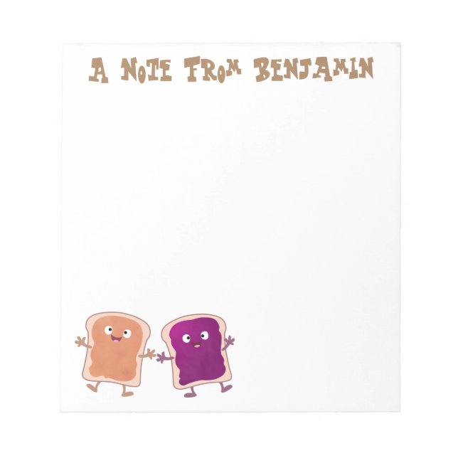 Niedliche Erdnussbutter und Gelee-Sandwich-Cartoon Notizblock (Vorderseite)