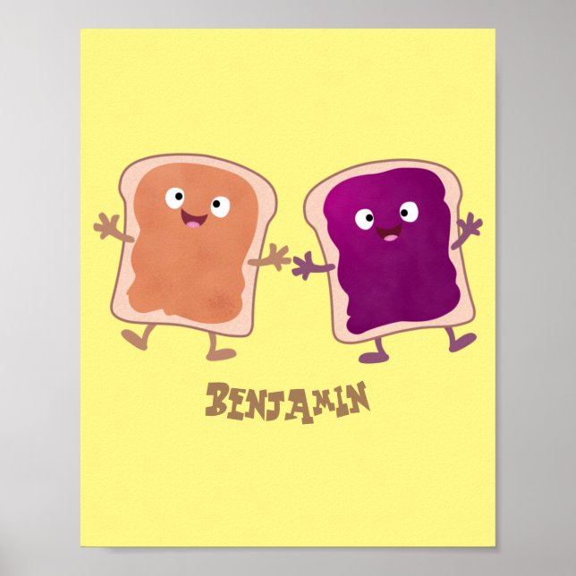Niedliche Erdnussbutter und Gelee-Sandwich-Cartoon Poster (Vorne)