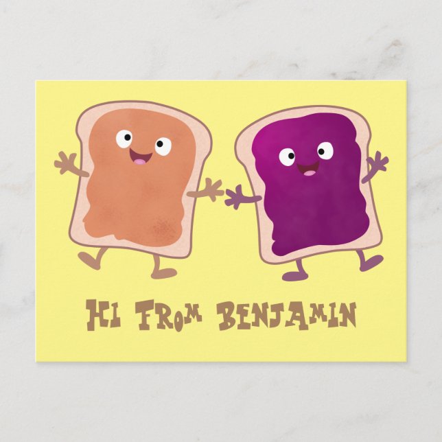 Niedliche Erdnussbutter und Gelee-Sandwich-Cartoon Postkarte (Vorderseite)