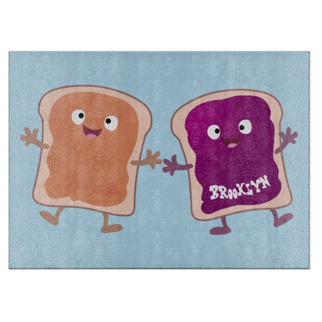 Niedliche Erdnussbutter und Gelee-Sandwich-Cartoon Schneidebrett (Vorderseite)