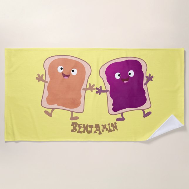 Niedliche Erdnussbutter und Gelee-Sandwich-Cartoon Strandtuch (Vorderseite)
