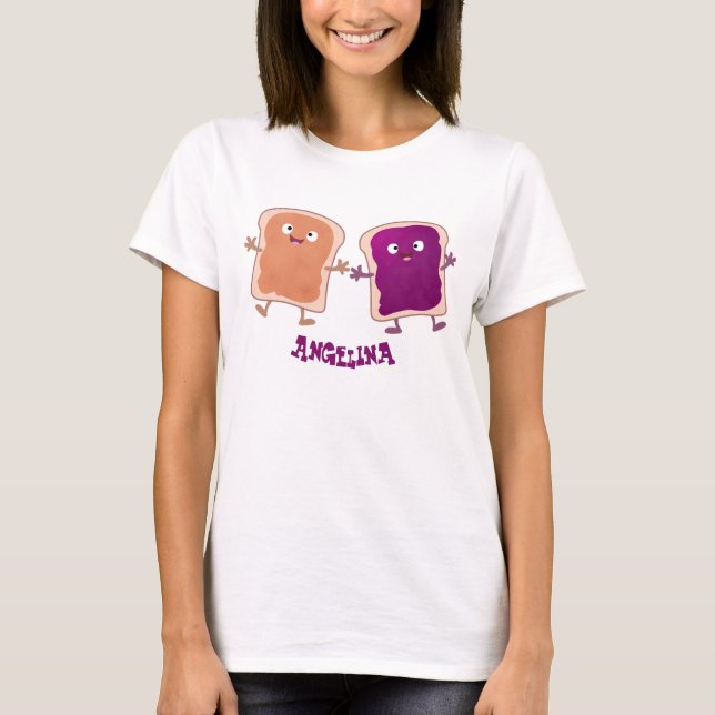 Niedliche Erdnussbutter und Gelee-Sandwich-Cartoon T-Shirt (Vorderseite)