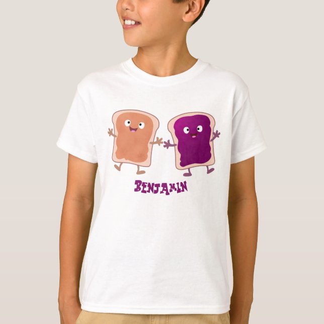 Niedliche Erdnussbutter und Gelee-Sandwich-Cartoon T-Shirt (Vorderseite)