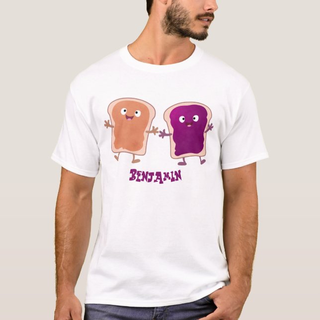 Niedliche Erdnussbutter und Gelee-Sandwich-Cartoon T-Shirt (Vorderseite)