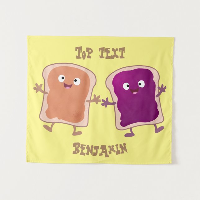 Niedliche Erdnussbutter und Gelee-Sandwich-Cartoon Wandteppich (Vorderseite (Horizontal))