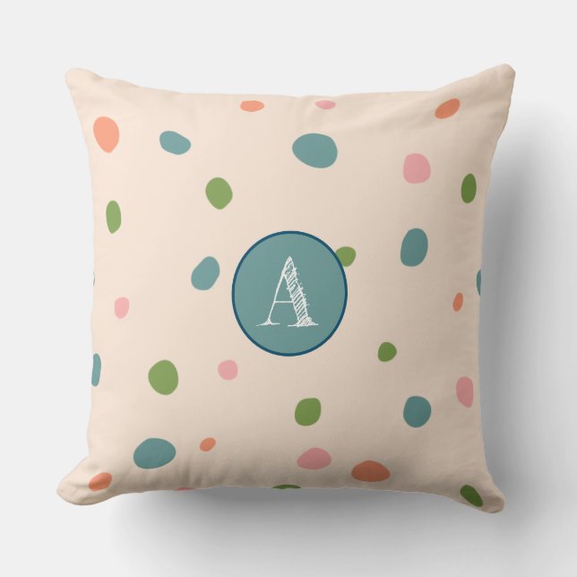 Niedliche erste monogramm rosa Polka-Punkte Kissen (Vorderseite)