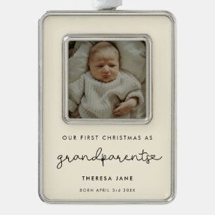 Niedliche Erste Weihnachten als Großeltern Foto Rahmen-Ornament Silber