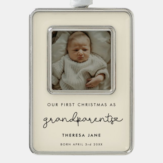 Niedliche Erste Weihnachten als Großeltern Foto Rahmen-Ornament Silber (Vorderseite)
