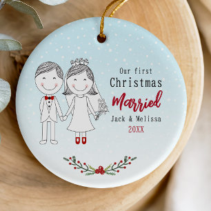 Niedliche erste Weihnachten verheiratete Braut und Keramik Ornament