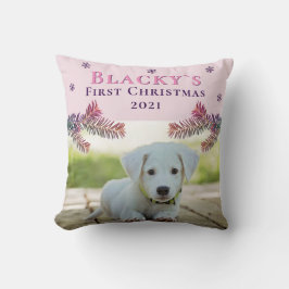 Niedliche Erste Weihnachtsfeier Welpe Pink Weihnac Kissen