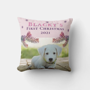Niedliche Erste Weihnachtsfeier Welpe Pink Weihnac Kissen