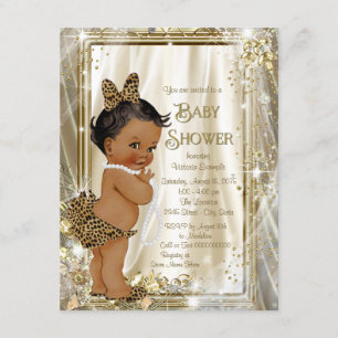 Niedliche Ethnic Girl Leopard Pearls Babydusche Einladung