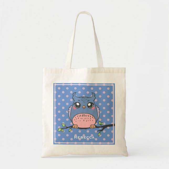 Niedliche Eule Art Dotty Personalisiert Girls Tragetasche (Vorne)