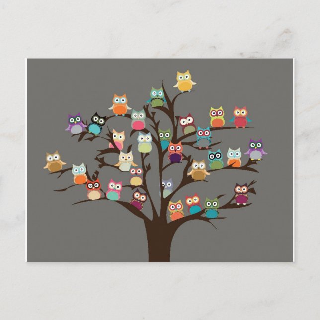 Niedliche Eule auf Hintergrund des Baum-| Postkarte (Vorderseite)