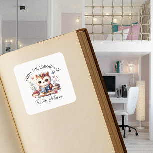 Niedliche Eule-Buchkleber - Personalisiertes Buchz Quadratischer Aufkleber