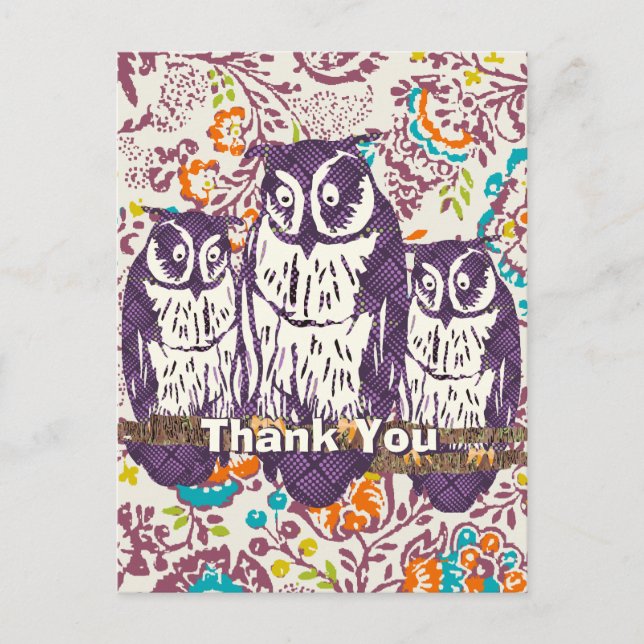 Niedliche Eule-Familie danke Ihnen sehr Postkarte (Vorderseite)