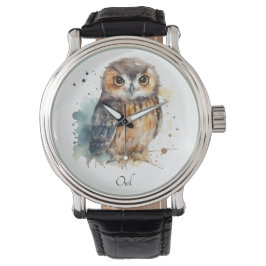 Niedliche Eule in Aquarellfarbe, anpassbar Armbanduhr