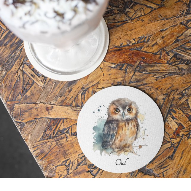Niedliche Eule in Aquarellfarbe Glasuntersetzer (Von Creator hochgeladen)