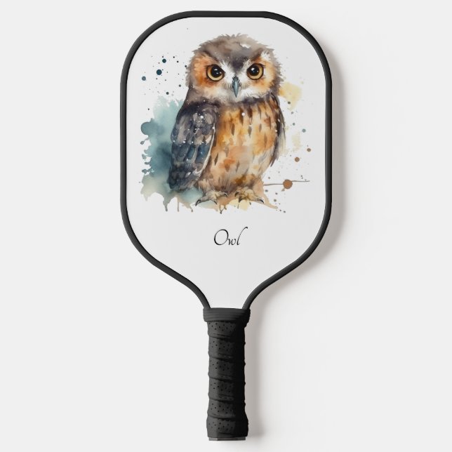 Niedliche Eule in Aquarellfarbe Pickleball Schläger (Vorderseite)