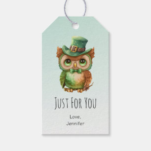 Niedliche Eule in einem grünen Top Hut Geschenkanhänger
