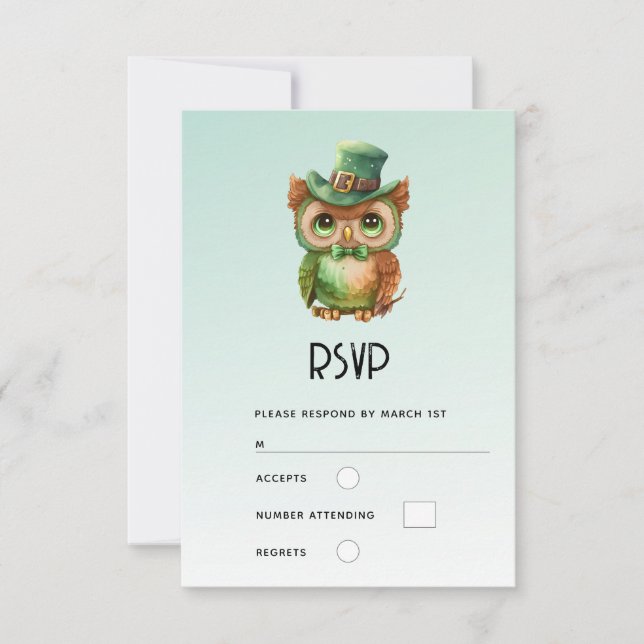 Niedliche Eule in einer Grünen-Top-Hochzeit RSVP Karte (Vorderseite)