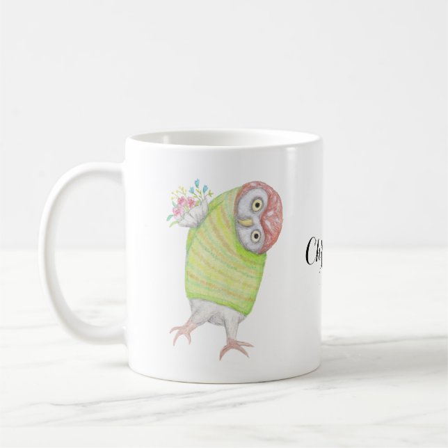Niedliche Eule mit Blume Valentinstag Kaffeetasse (Links)