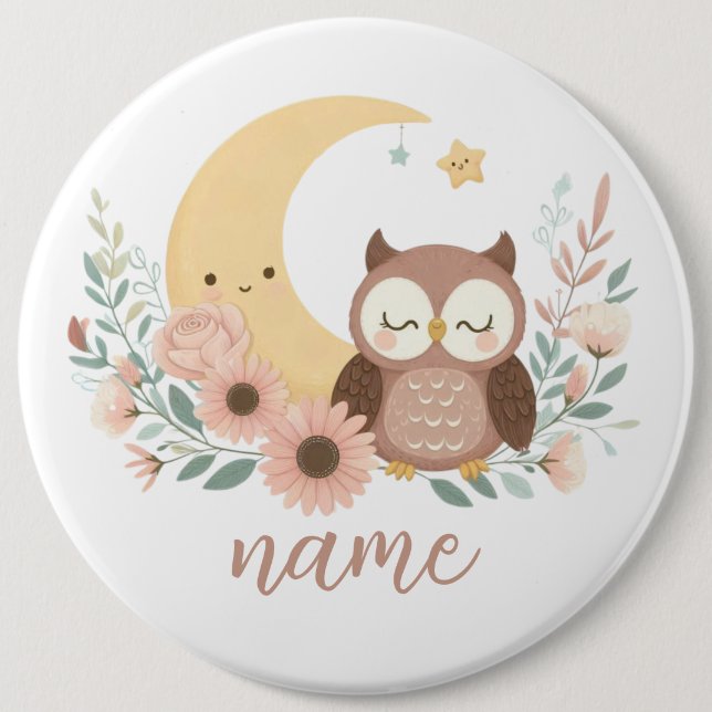 Niedliche Eule mit Mond Button (Vorderseite)