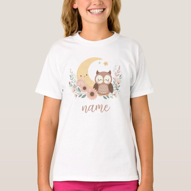 Niedliche Eule mit Mond T-Shirt (Vorderseite)