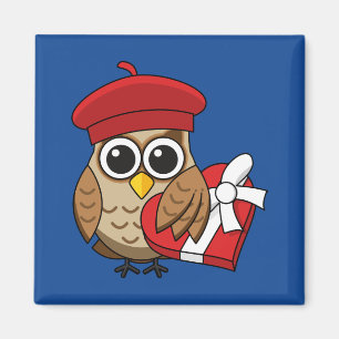 Niedliche Eule mit Red Beret and Heart Box Magnet