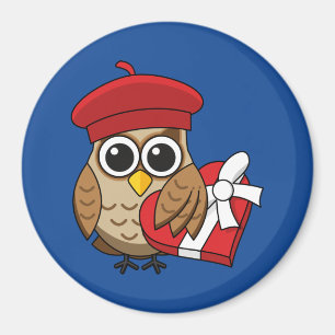 Niedliche Eule mit Red Beret and Heart Box Magnet