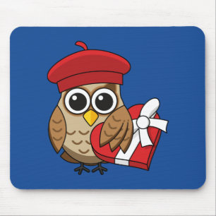 Niedliche Eule mit Red Beret and Heart Box Mousepad