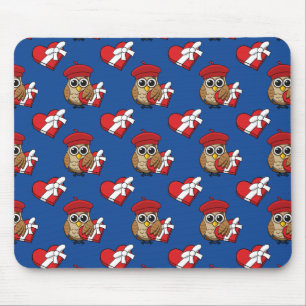 Niedliche Eule mit Red Beret and Heart Box Mousepad